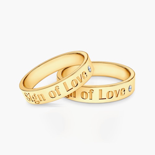 Obrączki partnerskie Sign of Love®: złote, diamenty, płaskie 4mm
